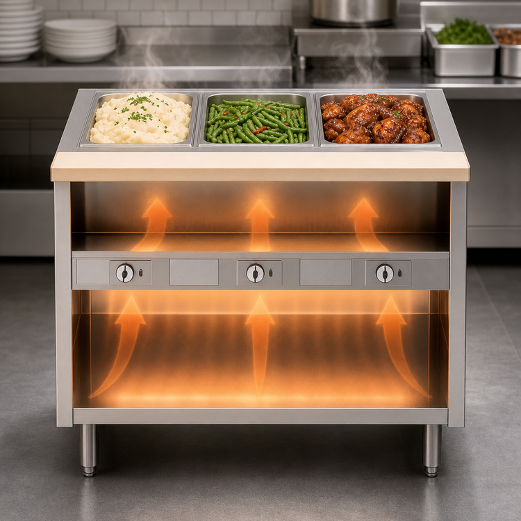 Product image #3 for Dinex ServeXpress DXPDME3DS 3-Well Electric Stationary Hot Food Table with Enclosed Cabinet Base