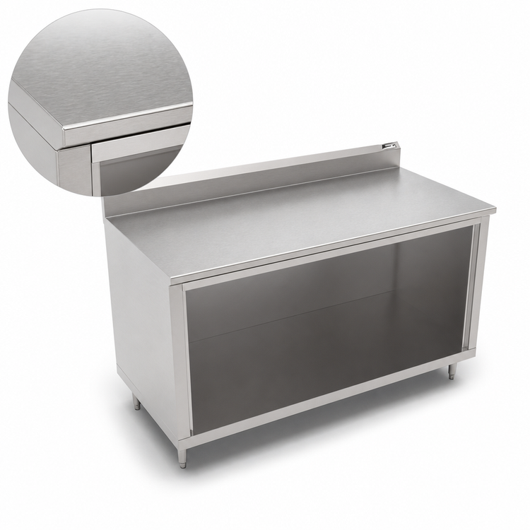 Product image #3 for John Boos 72 Inch x 30 Inch Stainless Steel Underbar Work Table with Open Front Cabinet Base and 5 Inch Backsplash