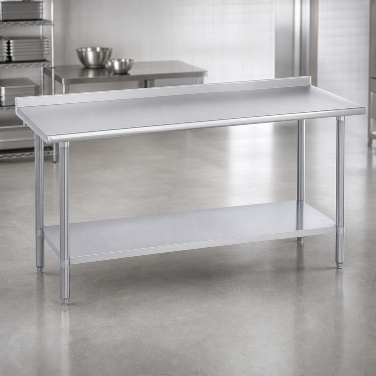 Product image #3 for Duke 60 x 24 Inch 16 Gauge Stainless Steel Work Table with 1-1/8 Inch Riser and Galvanized Undershelf