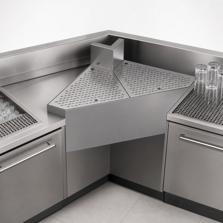 Product image #3 for Krowne Royal Series 90° Full-Corner Stainless Steel Underbar Corner Angle Filler with Drainboard Top, 24-Inch Deep