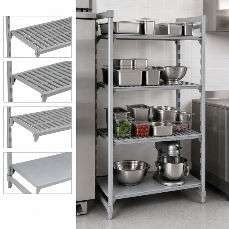 Product image #4 for Cambro Camshelving Premium 4-Tier Stationary Starter Unit, 18 x 30 x 64 Inches, 3 Vented + 1 Solid Shelves