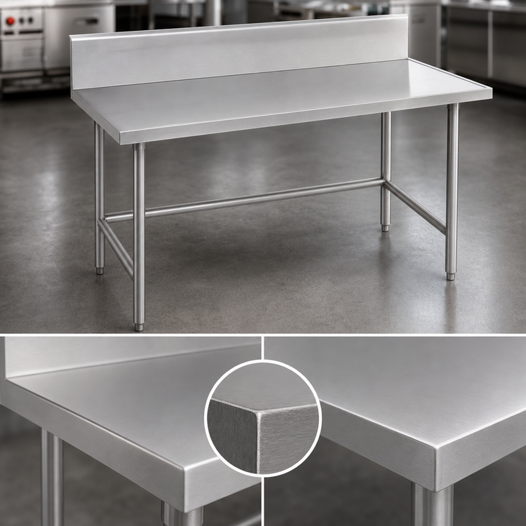 Product image #3 for Advance Tabco 72 Inch x 30 Inch 304 Stainless Steel Work Table with 10 Inch Backsplash and Open Base