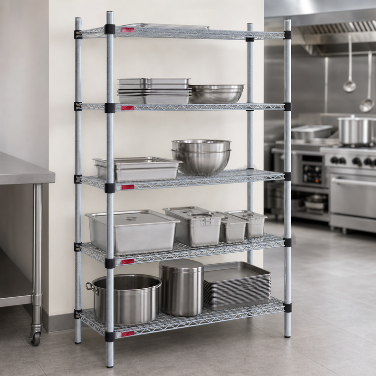 Product image #3 for EAGLEbrite Quad-Adjust 4-Tier Wire Shelving Starter Unit, 48 x 24 x 74 Inches, Zinc Finish