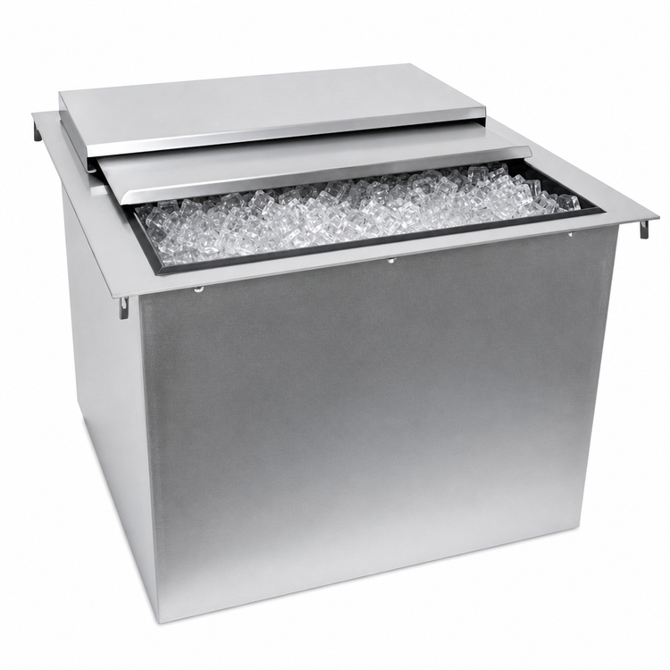 Product image #3 for Glastender Drop-In Stainless Steel Ice Bin, 50 lb Capacity, Sliding 2-Piece Cover