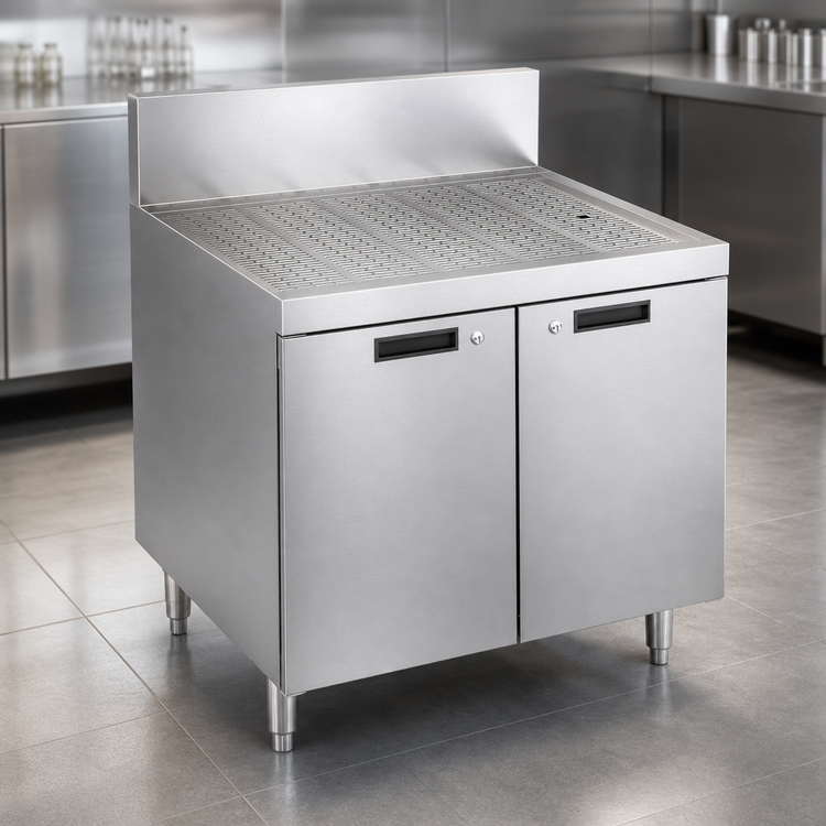 Product image #3 for Krowne Royal Series 30-Inch x 24-Inch Stainless Steel Underbar Drainboard Cabinet with 2 Locking Hinged Doors