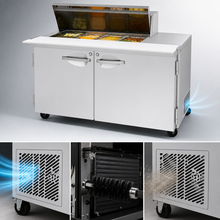 Product image #4 for Turbo Air PRO Series 48-1/4 Inch 2-Section Mega-Top Sandwich/Salad Prep Table with Work Station, 12-Pan, Self-Contained Rear-Mount Refrigeration
