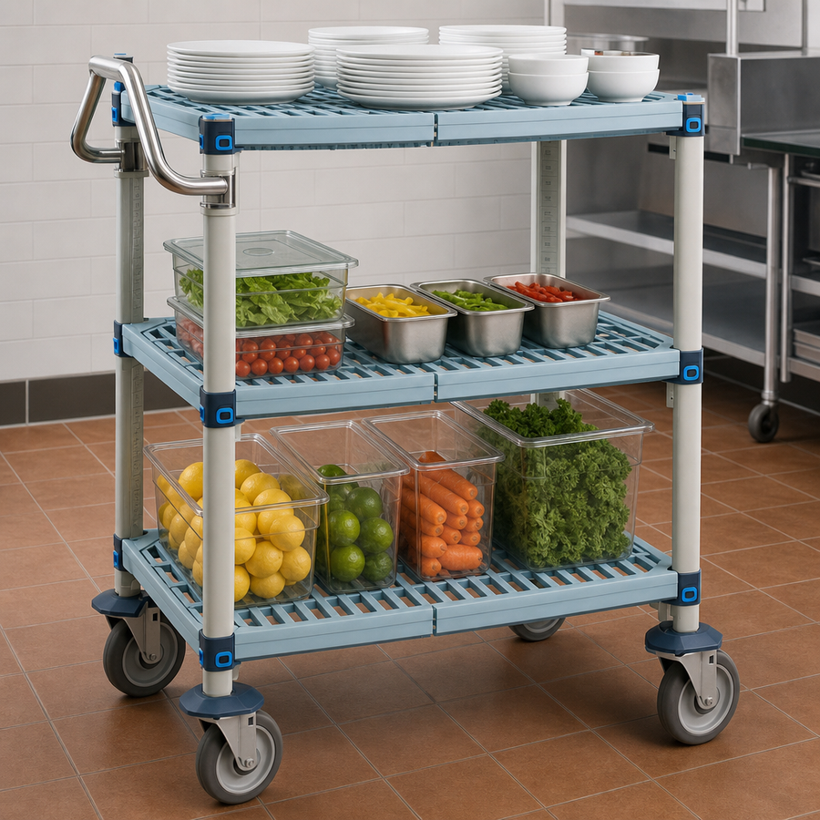 Three Open Grid Polymer Mat Shelves