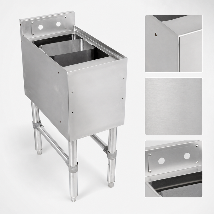 Product image #4 for John Boos Slim-Line Freestanding Underbar Dump Sink with Perforated Dump Basket, 12 x 18 x 32-1/2 Inches, Stainless Steel