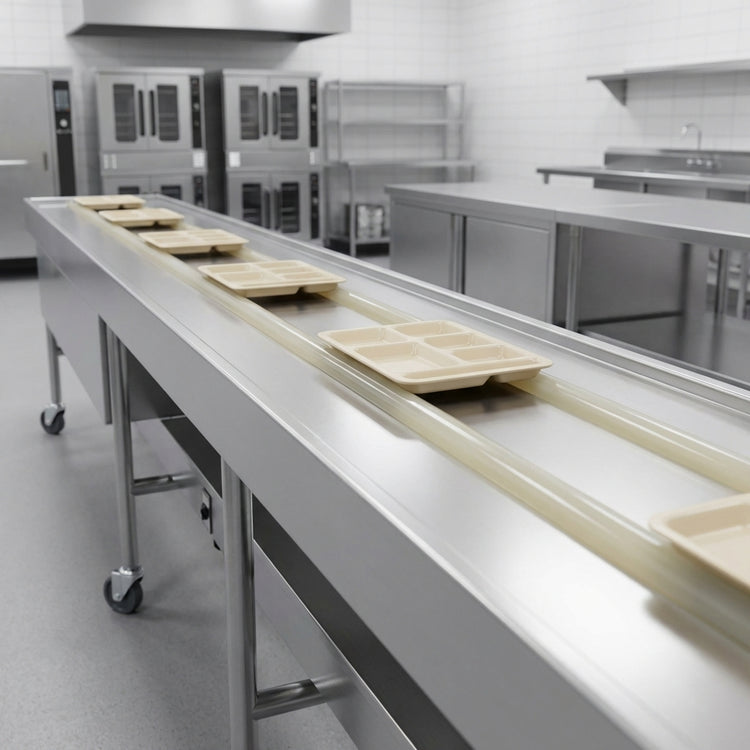 Product image #2 for Dinex DXIESB10 10-Foot Tray Make-Up Dual Urethane Band Belt Conveyor