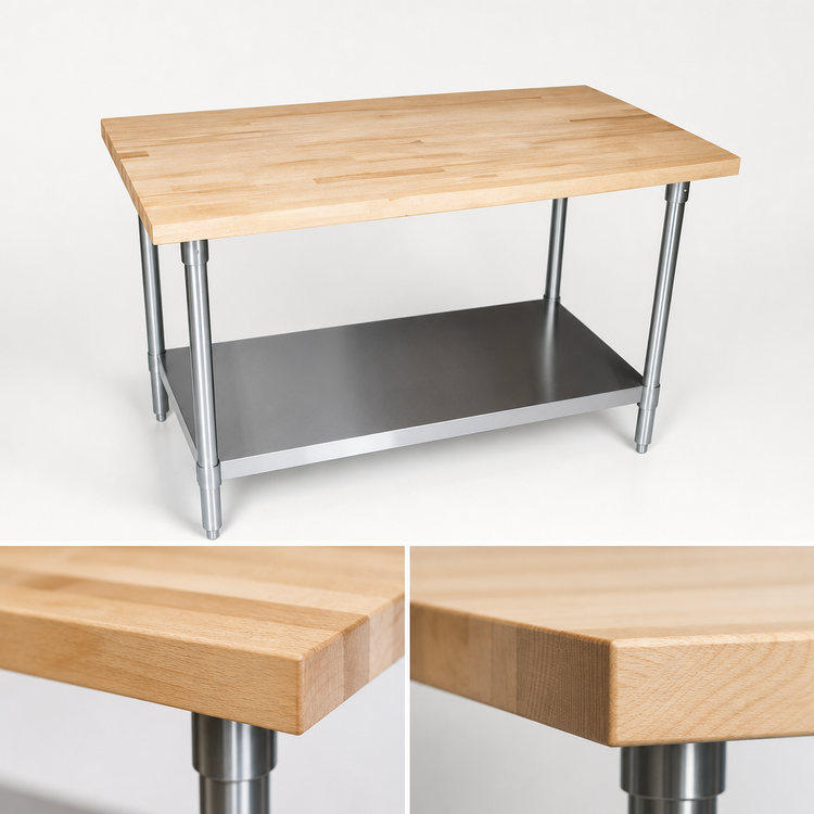 Product image #3 for BK Resources 48" x 30" Hard Maple Top Wood Work Table with Stainless Steel Legs and Adjustable Undershelf