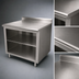 Thumbnail image #3 for Advance Tabco 48-Inch x 36-Inch Work Table with Open Front Cabinet Base, Mid-Shelf, 14 Gauge 304 Stainless Steel Top, and 5-Inch Backsplash