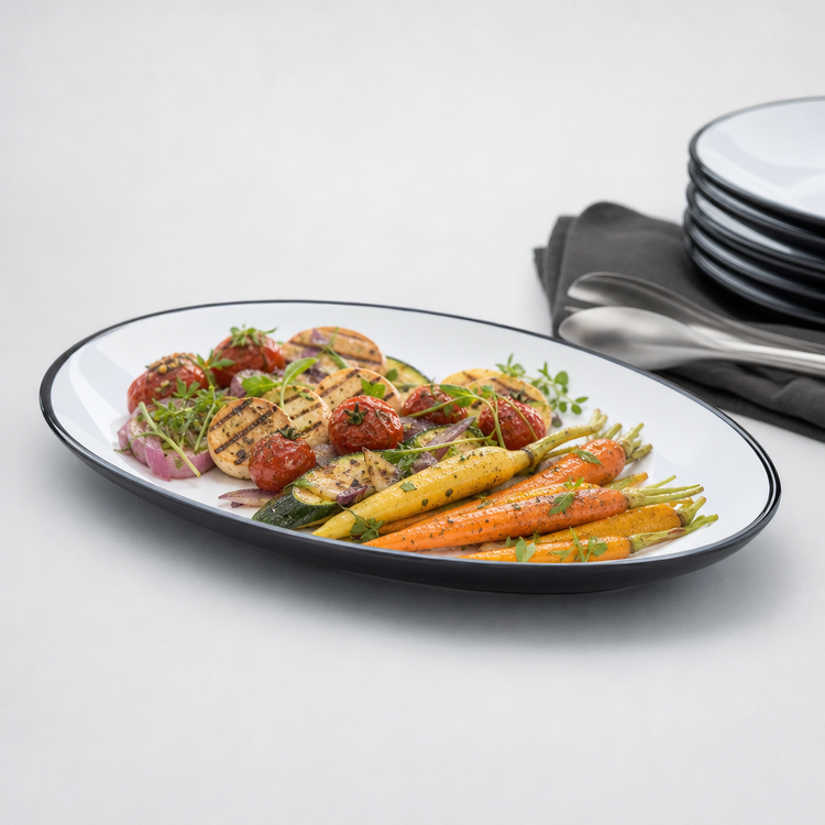 Product image #4 for American Metalcraft Black/White Oval Melamine Platter, 14 x 9 Inches