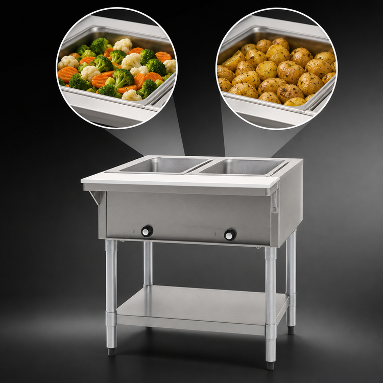 Product image #3 for Eagle Group SDHT2-120 33-Inch Stainless Steel Electric Open Base Hot Food Table with 2 Dry Wells