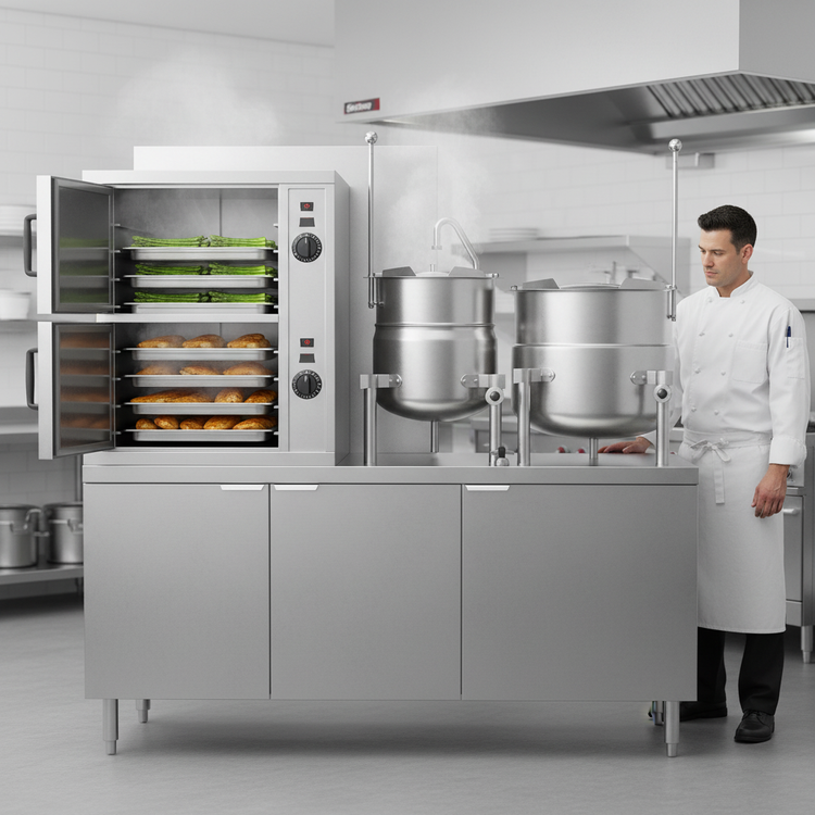 Product image #2 for Crown GCX-10-6-10 Gas Double Compartment Convection Steamer with Dual Kettles