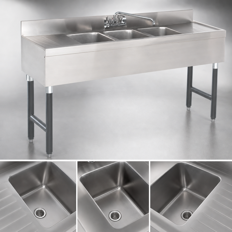 Product image #3 for Advance Tabco Special Value Series 72-Inch 3-Compartment Stainless Steel Bar Sink Unit with Dual Drainboards and Splash-Mount Faucet
