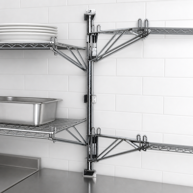 Product image #3 for Eagle Group Adjustable Post Wire Wall Mount Prepackaged Mid Unit for 24-Inch Shelves, Chrome, 33-Inch Post