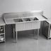 Thumbnail image #3 for BK Resources Three-Compartment Stainless Steel Sink with Left and Right Drainboards, 9-Inch Backsplash, 90-Inch Wide