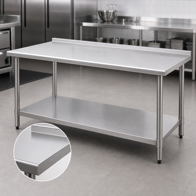 Product image #3 for BlendPort Budget Series 430 Stainless Steel Work Table with Rear Upturn and Adjustable Undershelf, 48 x 30 Inches