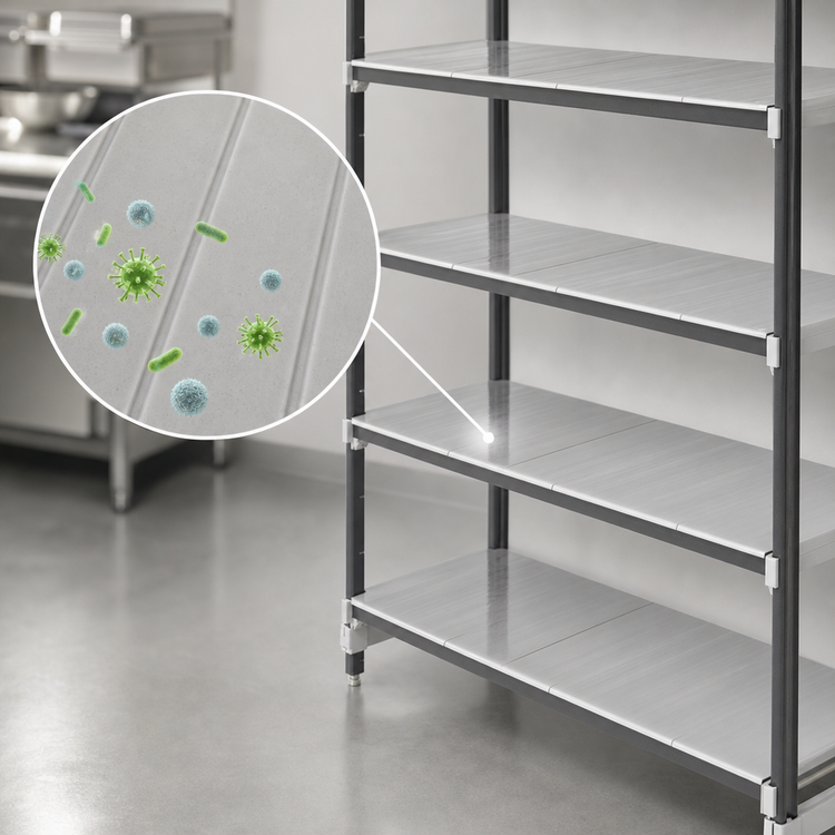 Product image #3 for Cambro Camshelving Elements XTRA 42 Inch x 18 Inch x 84 Inch 5-Tier Solid Stationary Add-On Polymer Shelving Unit, Speckled Gray