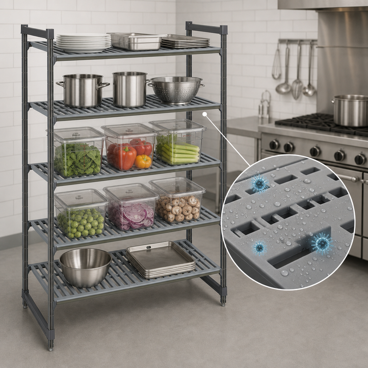 Product image #3 for Cambro Camshelving Basics Plus 5-Tier Stationary Polymer Shelving Starter Unit, 21 x 48 x 64 Inches, Brushed Graphite