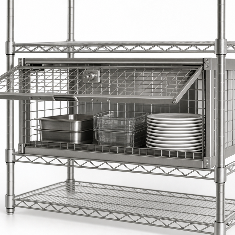 Product image #3 for Eagle Group Stainless Steel Security Enclosure Kit for Wire Shelving with Flip-Up Door, 30W x 24D x 20H
