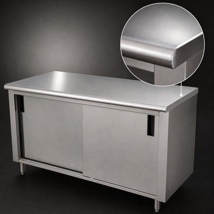Product image #3 for Advance Tabco Special Value Series Cabinet Base Enclosed Work Table with Sliding Doors, 96 x 30 Inch, 16 Gauge 304 Stainless Steel Top