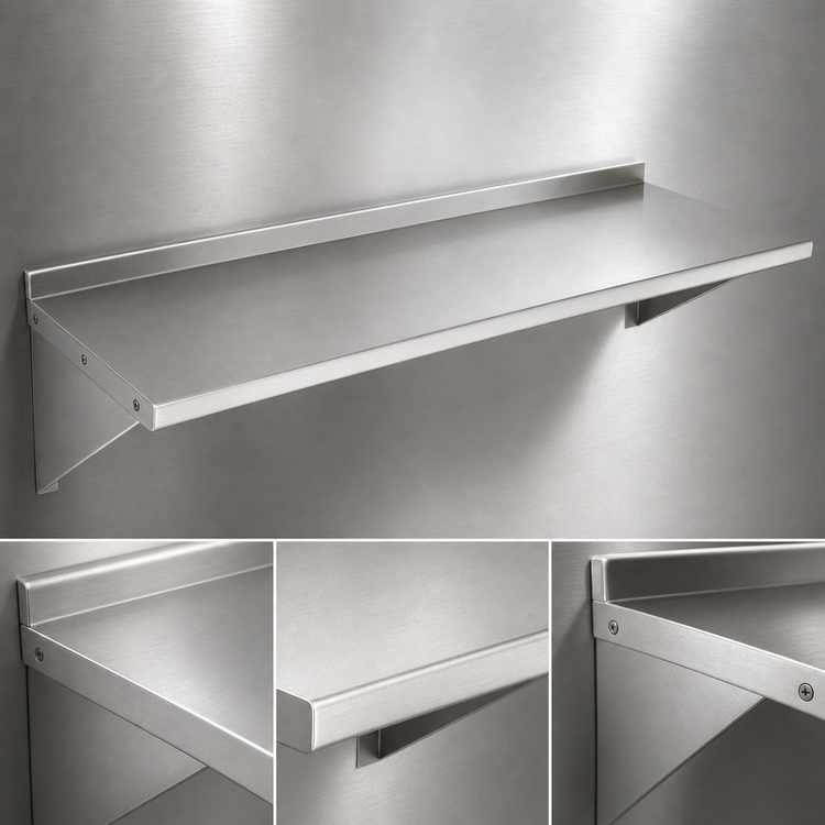 Product image #3 for John Boos Stallion 48" x 16" Wall-Mounted Stainless Steel Shelf with Safety Edge