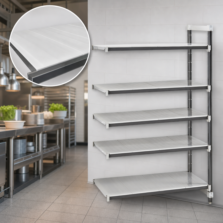 Product image #3 for Cambro Camshelving Elements XTRA 5-Tier Solid Stationary Add-On Polymer Shelving Unit, 18 x 54 x 84 Inches