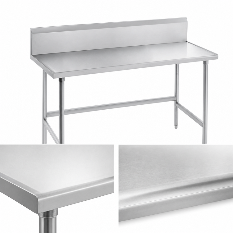 Product image #3 for Advance Tabco 60-Inch x 24-Inch Open Base Work Table with 10-Inch Backsplash, 304 Stainless Steel Top, and Galvanized Legs