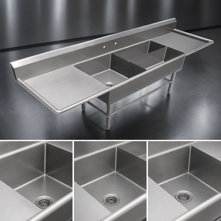 Product image #3 for John Boos Pro-Bowl 3-Compartment Stainless Steel Platter Sink with Left and Right Drainboards