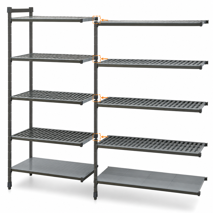 Product image #3 for Cambro Camshelving Basics Plus 5-Tier Add-On Polymer Shelving Unit, 21" x 42" x 84", Vented and Solid, Brushed Graphite