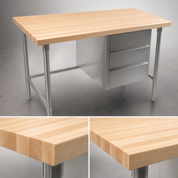 Product image #3 for John Boos 96-Inch x 30-Inch Northern Hard Rock Maple Wood Top Work Table with Open Cabinet Base and 3 Drawers