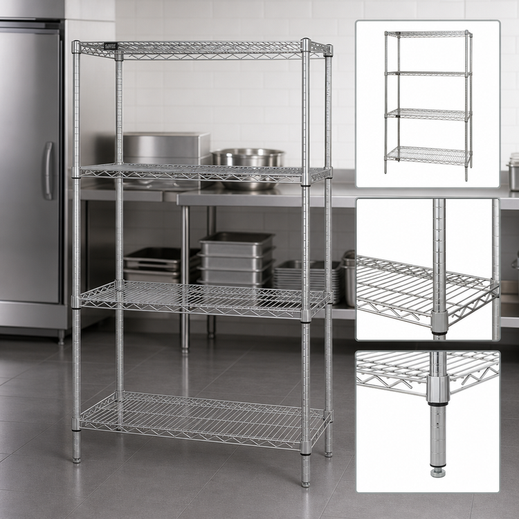 Product image #3 for Quantum Stationary Wire Shelving Starter Kit, 48"W x 36"D x 74"H, Chrome Plated Finish