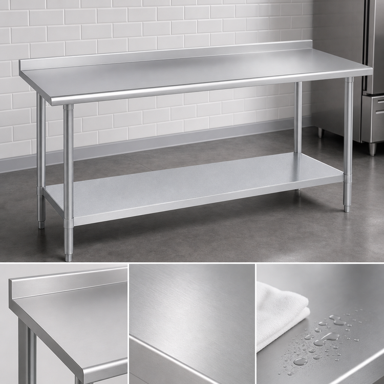 Product image #3 for Duke 84-Inch x 24-Inch Stainless Steel Work Table, 36-Inch High, with 1-1/8-Inch Riser and Galvanized Undershelf