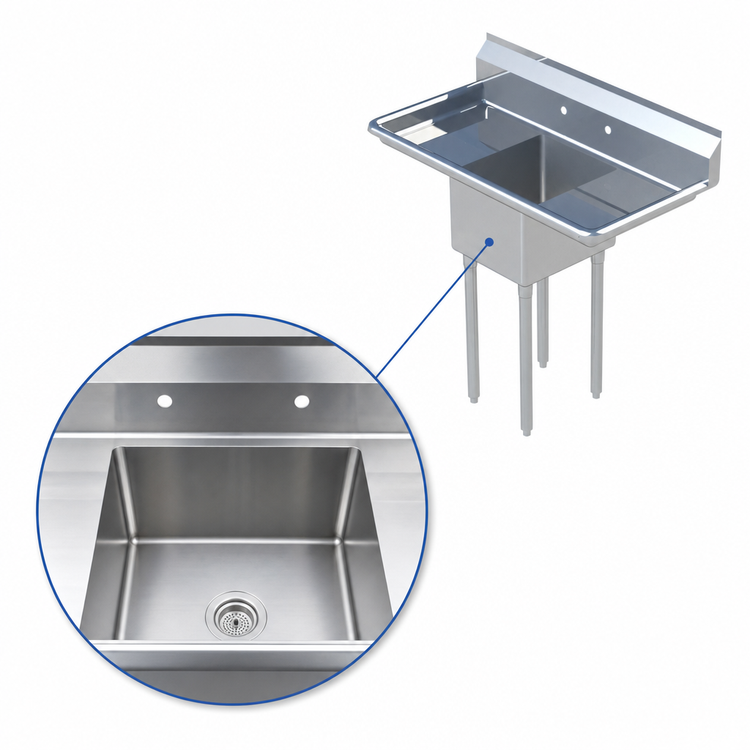 Product image #3 for Sapphire Manufacturing 54-Inch 1-Compartment Stainless Steel Sink with Left and Right Drainboards