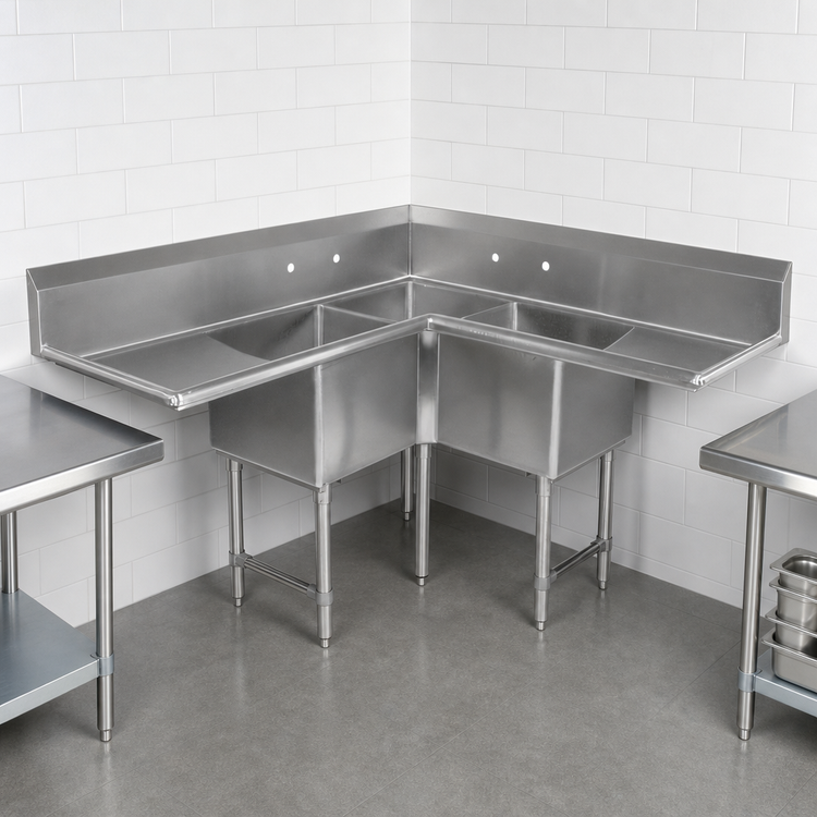 Product image #3 for John Boos Pro-Bowl 3-Compartment Corner Sink with Dual Drainboards