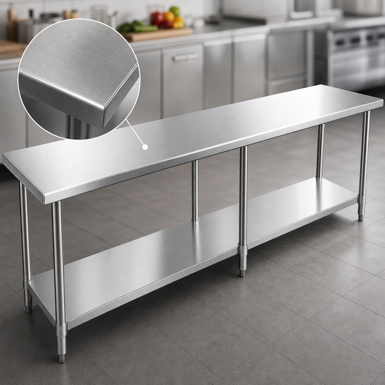 Product image #3 for BK Resources 84" x 18" x 34-3/4" T-304 Stainless Steel Work Table with Adjustable Undershelf