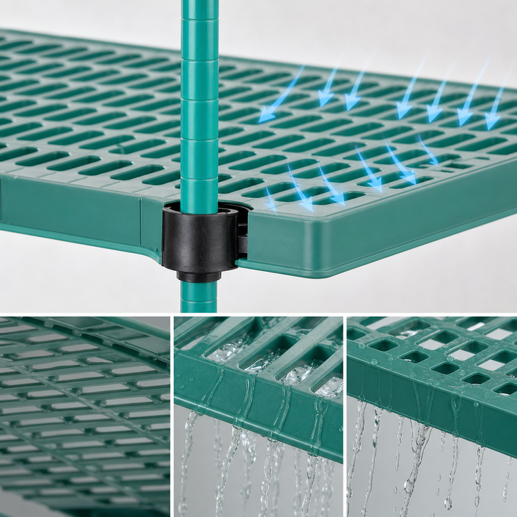 Product image #3 for QuadPlus 72" x 24" Louvered Green Polymer Shelf Mat with Quad-Adjust Frame