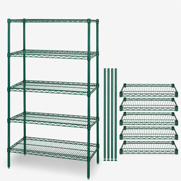 Product image #3 for 54-Inch W x 14-Inch D x 54-Inch H 5-Shelf Green Epoxy Wire Shelving Starter Kit
