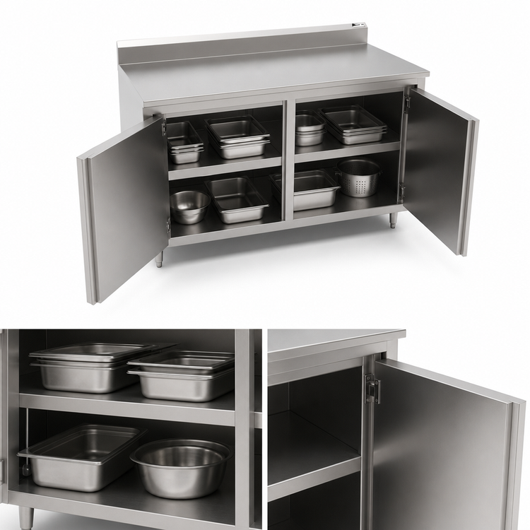 Product image #3 for John Boos 72 Inch x 36 Inch Enclosed Work Table with Cabinet Base, Hinged Doors, and 5 Inch Backsplash