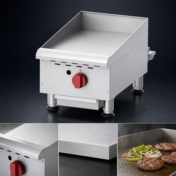 Product image #3 for Omcan USA Countertop Gas Griddle with 15-Inch x 20-Inch Cooking Area, 30,000 BTU