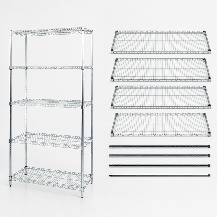 Product image #3 for Quantum 5-Shelf Stationary Wire Shelving Starter Kit, 36 x 12 x 86 Inches, 304 Stainless Steel