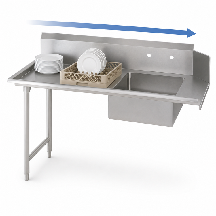 Product image #3 for John Boos Straight Soiled Dishtable with 16 x 20 x 8 Inch Pre-Rinse Sink, Left-to-Right Operation