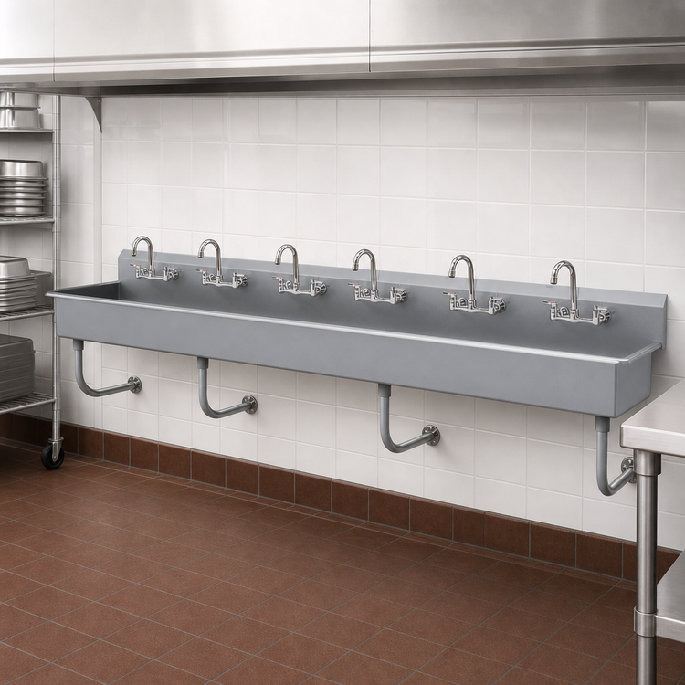 Product image #3 for Advance Tabco FS-WM-120-F 120-Inch Wall-Mounted 6-Station Multiwash Hand Sink with Gooseneck Faucets
