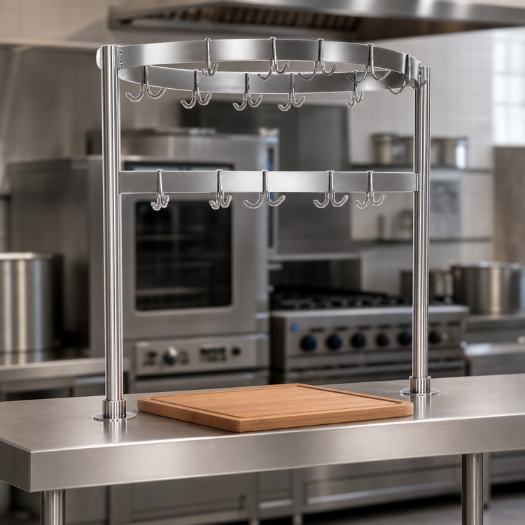 Product image #3 for John Boos Boat-Shaped Table-Mounted Stainless Steel Pot Rack for 48-Inch Tables, 12 Double Hooks