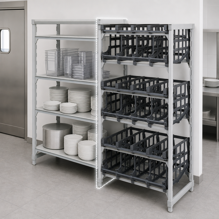 Product image #4 for Cambro Camshelving Premium Ultimate #10 Can Rack Stationary Add-On Unit, 24W x 36L x 72H, Speckled Gray