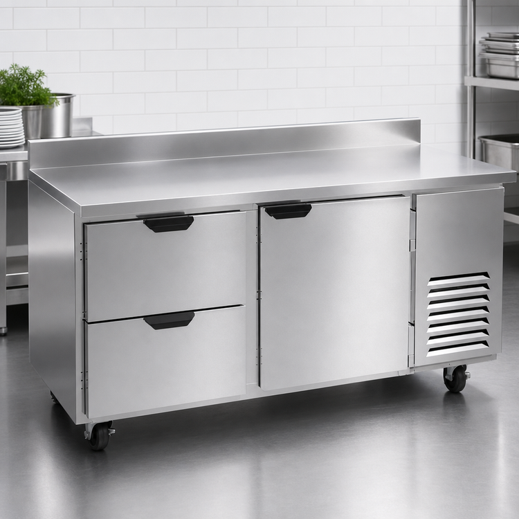 Product image #3 for Beverage-Air 67-Inch Two-Section Worktop Refrigerator with 2 Drawers and 1 Door, Side-Mount Self-Contained, R290