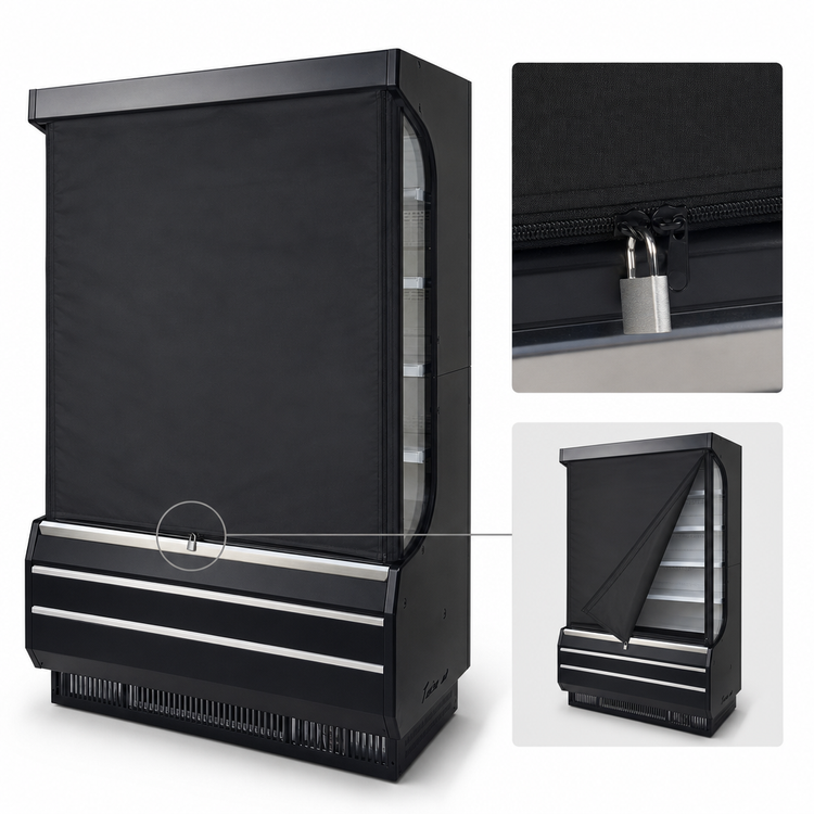 Product image #3 for Turbo Air SC-50B Locking Fabric Security Cover for TOM-50B-N Open Display Merchandiser, Black Trim