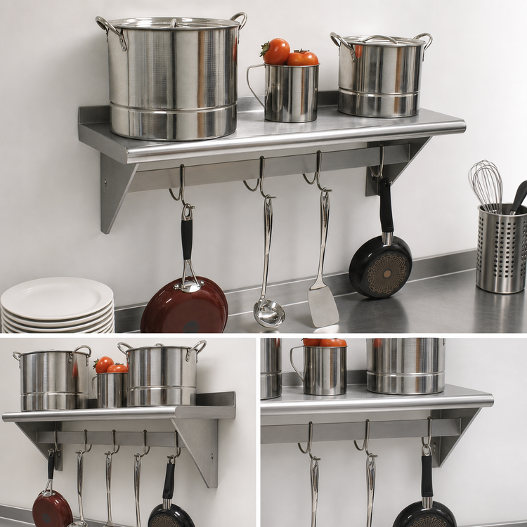 Product image #3 for Advance Tabco 72-Inch Wall-Mounted Shelf with Pot Rack, 15-Inch Deep, Stainless Steel