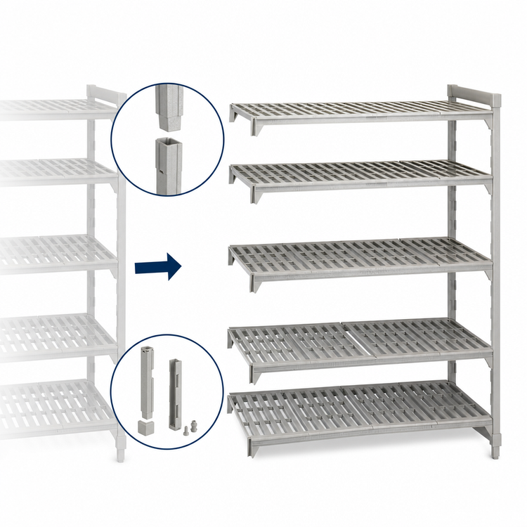 Product image #4 for Cambro Camshelving® Premium 5-Shelf Vented Add-On Polymer Shelving Unit, 60" W x 21" D x 72" H, Speckled Gray